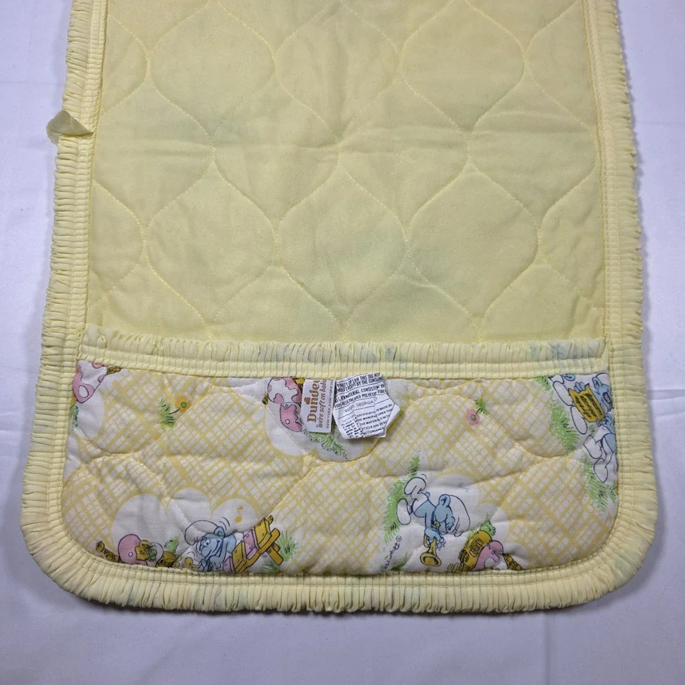 Vintage 1983 Smurfs Quilted Baby Changing Pad Yellow Gingham Dundee 26x15 Pocket